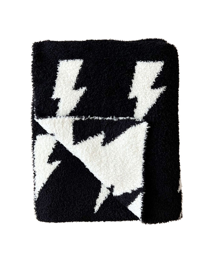 Lightning Bolt Fuzzy Blanket | Black - Plush Blanket - LUCKY PANDA KIDS