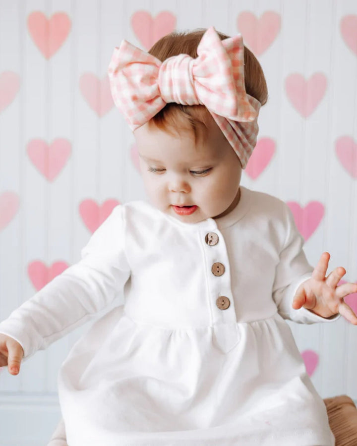 Long Sleeve Button Dress, Milk - BABY GIRL CLOTHES - LUCKY PANDA KIDS