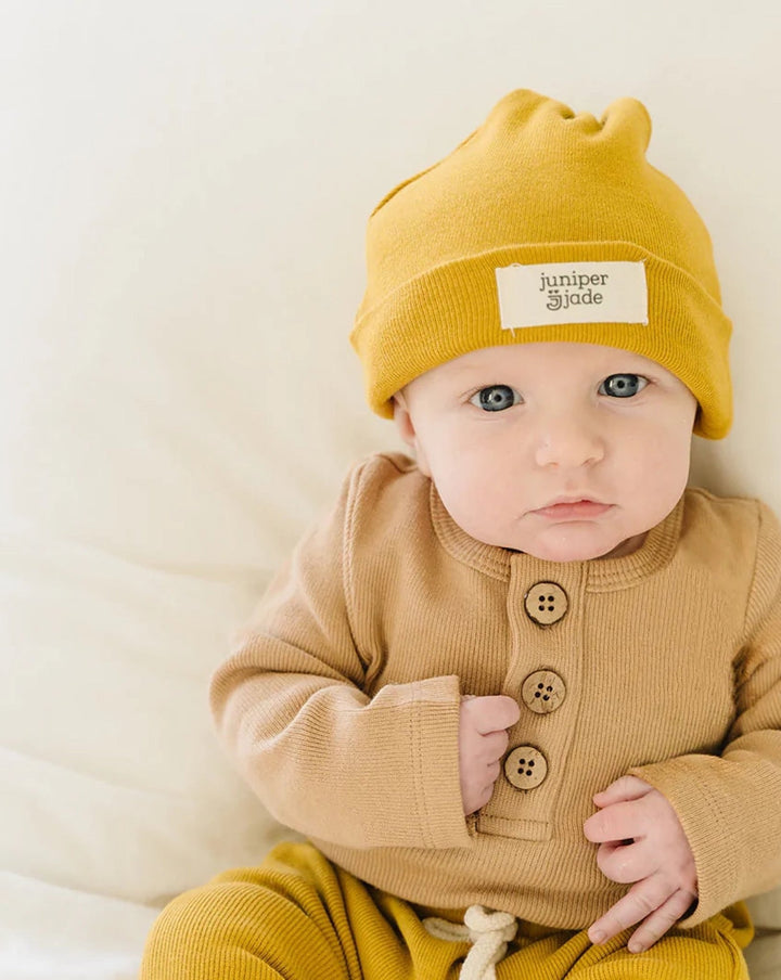 Organic 3 Button Bodysuit, Latte - Baby & Toddler Clothing - LUCKY PANDA KIDS