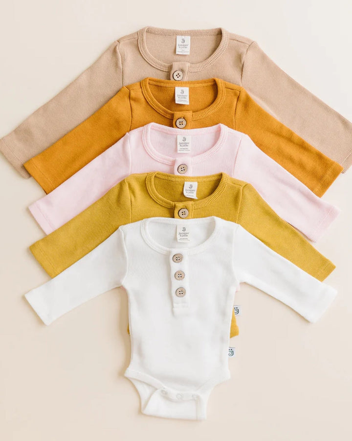 Organic 3 Button Bodysuit, Milk - Baby & Toddler Clothing - LUCKY PANDA KIDS