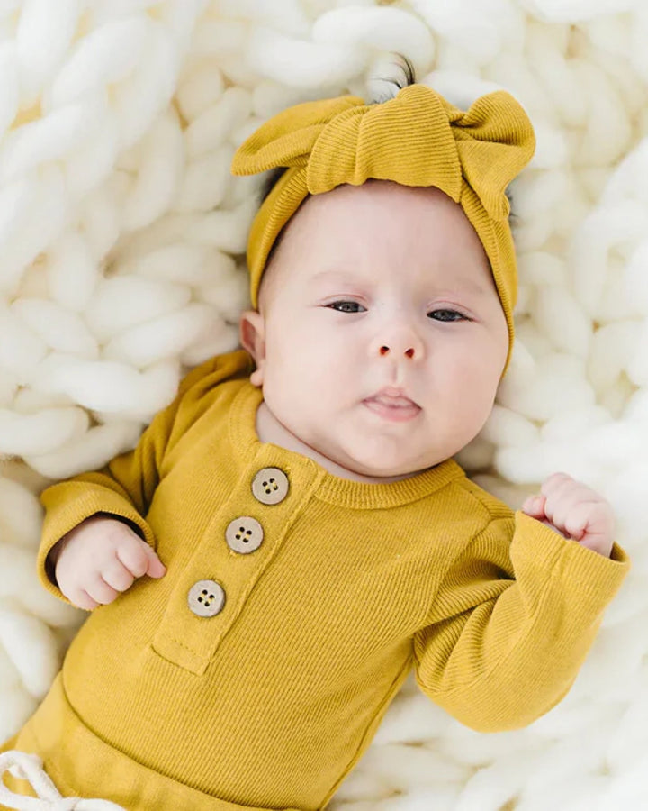 Organic Knot Bow, Mustard - Baby & Toddler Clothing Accessories - LUCKY PANDA KIDS
