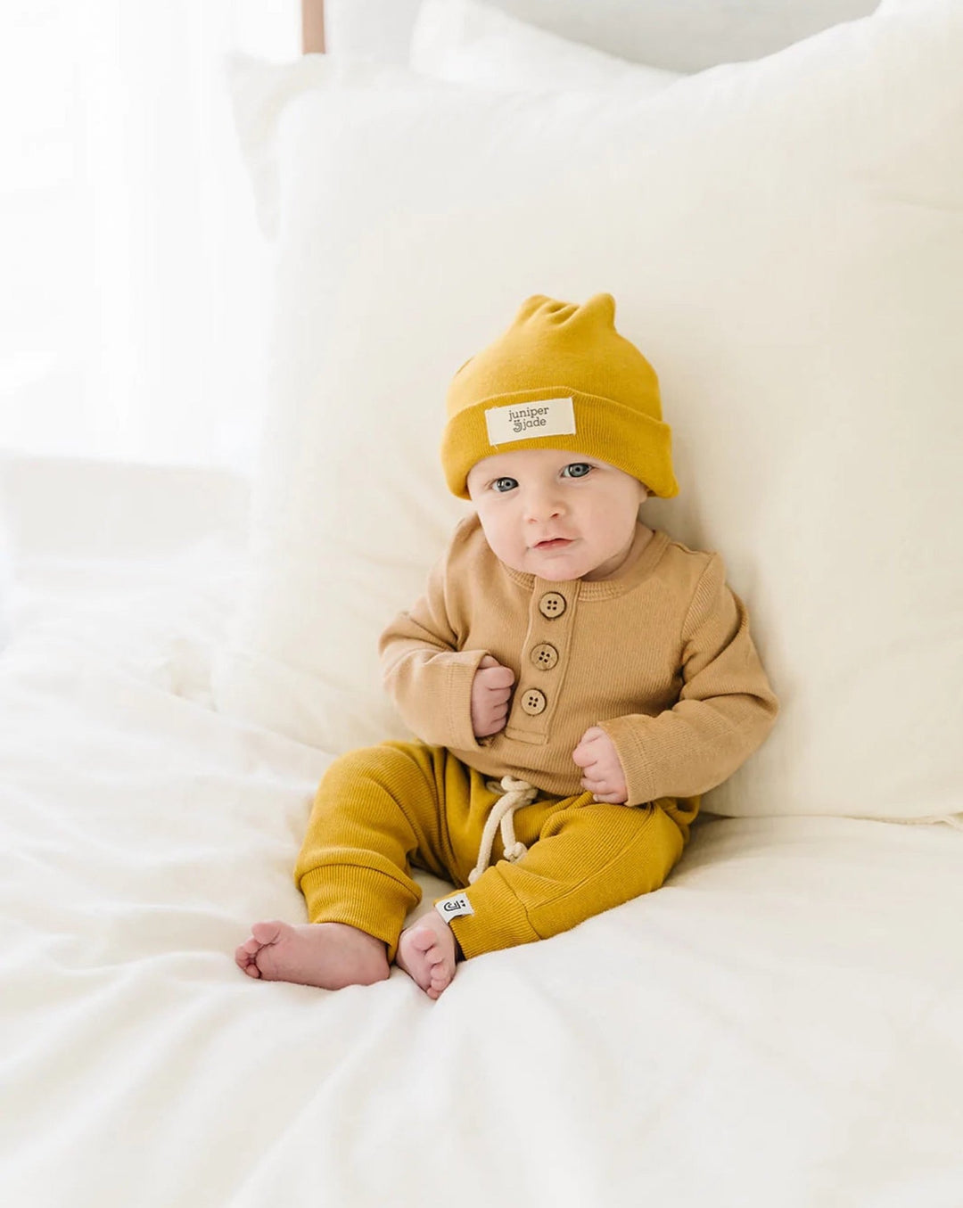 Organic Knot Hat, Mustard - Baby & Toddler Hats - LUCKY PANDA KIDS