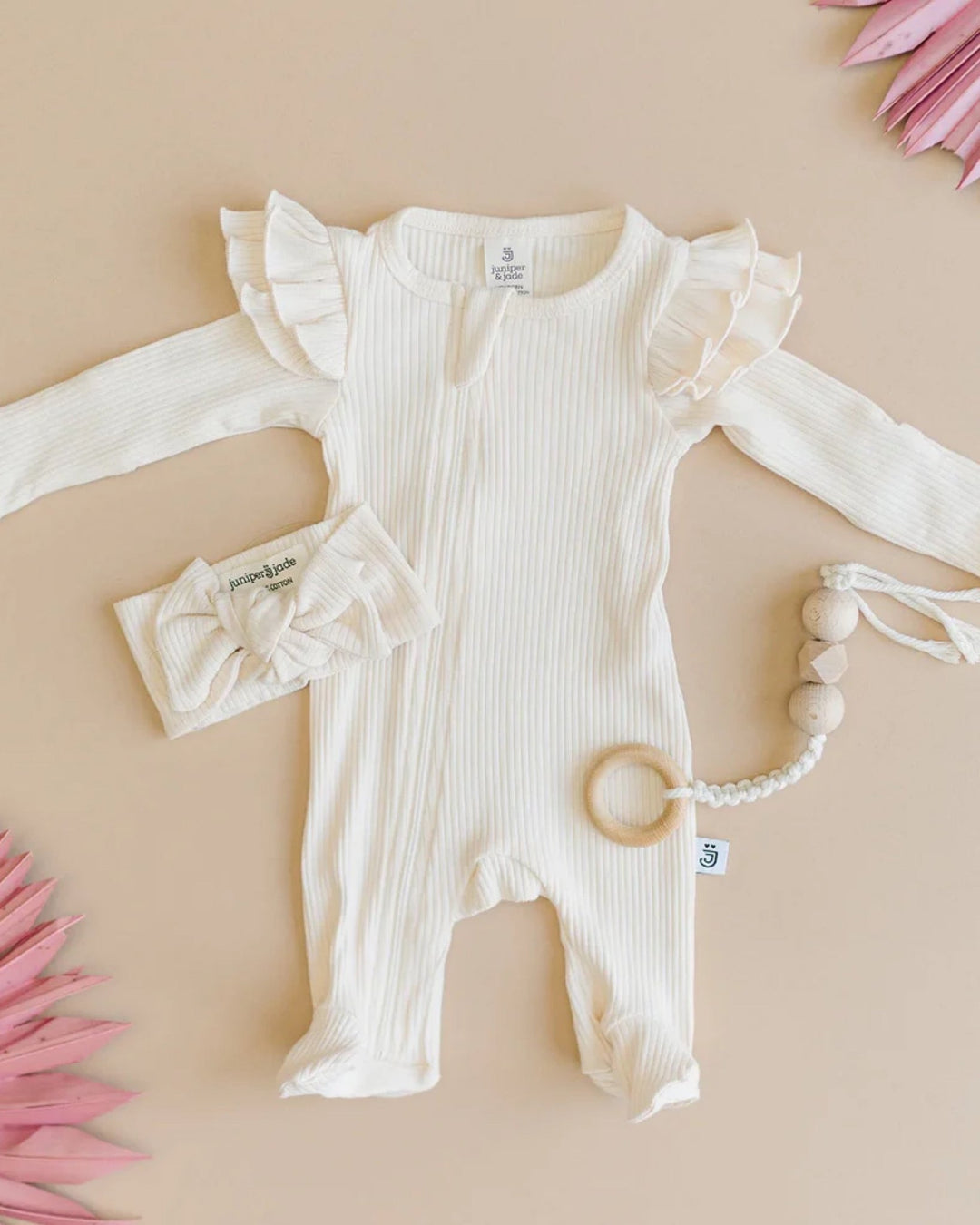 Organic Zip Footie Set, Vanilla - Baby & Toddler Outfits - LUCKY PANDA KIDS