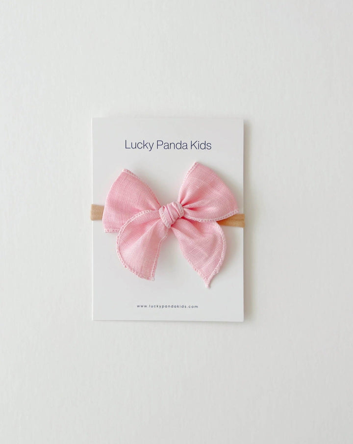 Pink Linen Bow - LUCKY PANDA KIDS
