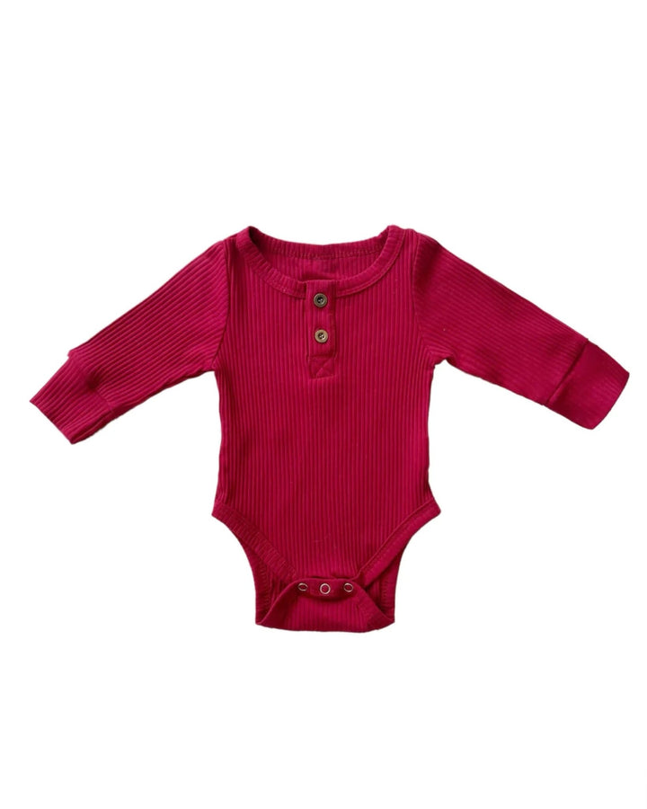 Ribbed Cotton Bodysuit, Red Wine - LUCKY PANDA KIDS