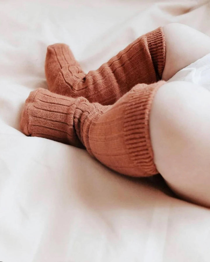 Ribbed Knee Highs, Sandstone - Baby & Toddler Socks & Tights - LUCKY PANDA KIDS