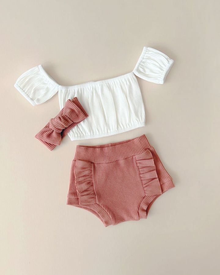 Ribbed Shorts Set | Dusty Rose - Shorts Set - LUCKY PANDA KIDS