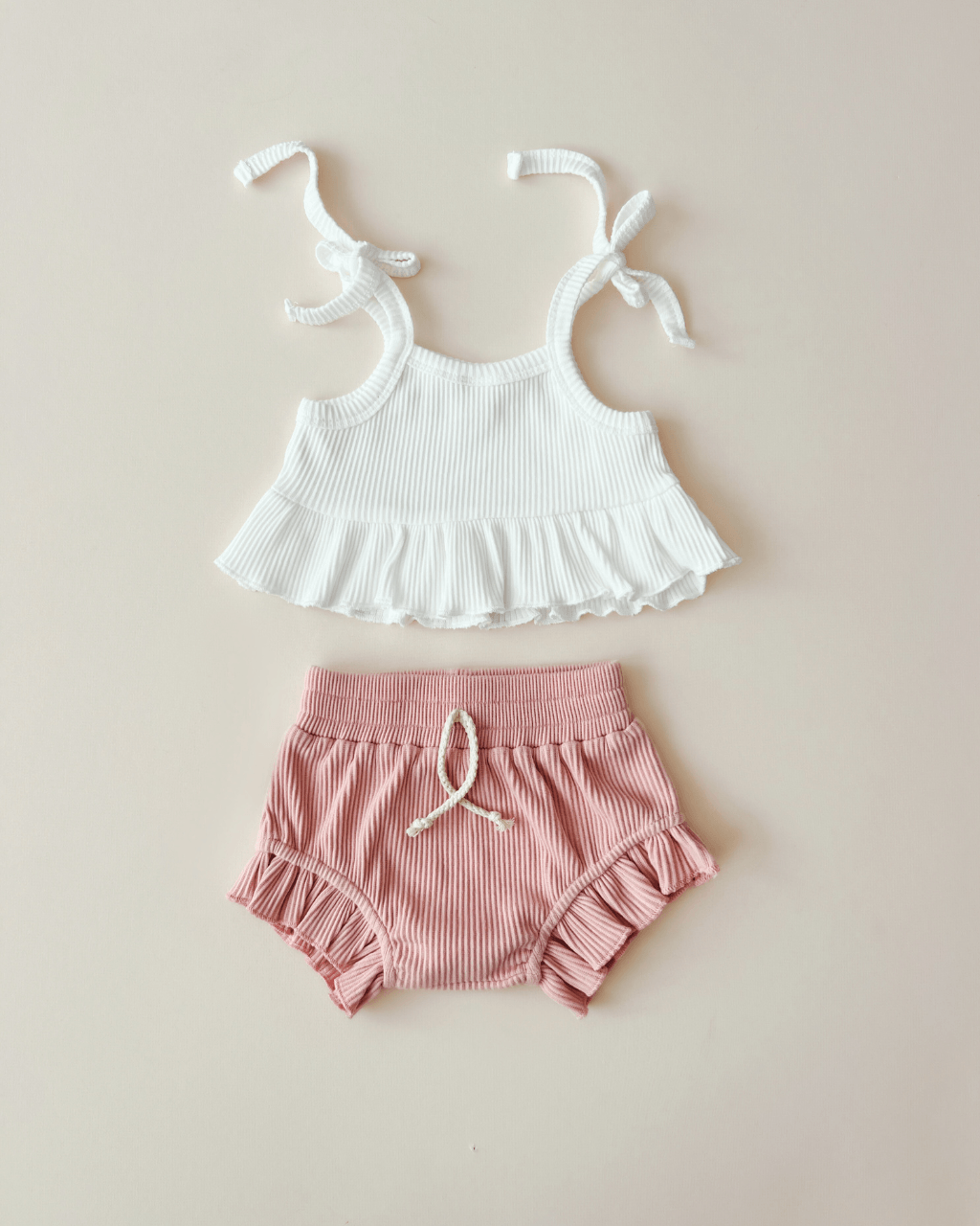Ribbed Shorts Set | Pink - Shorts Set - LUCKY PANDA KIDS