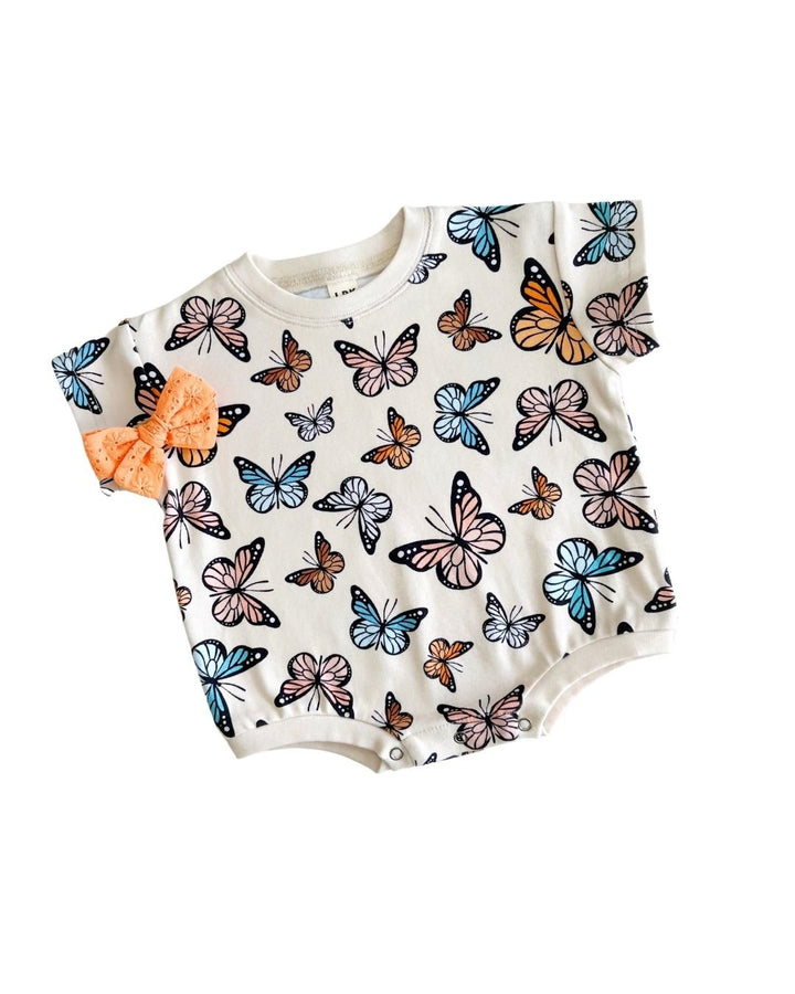 Short Sleeve Bubble Romper | Butterflies - LUCKY PANDA KIDS