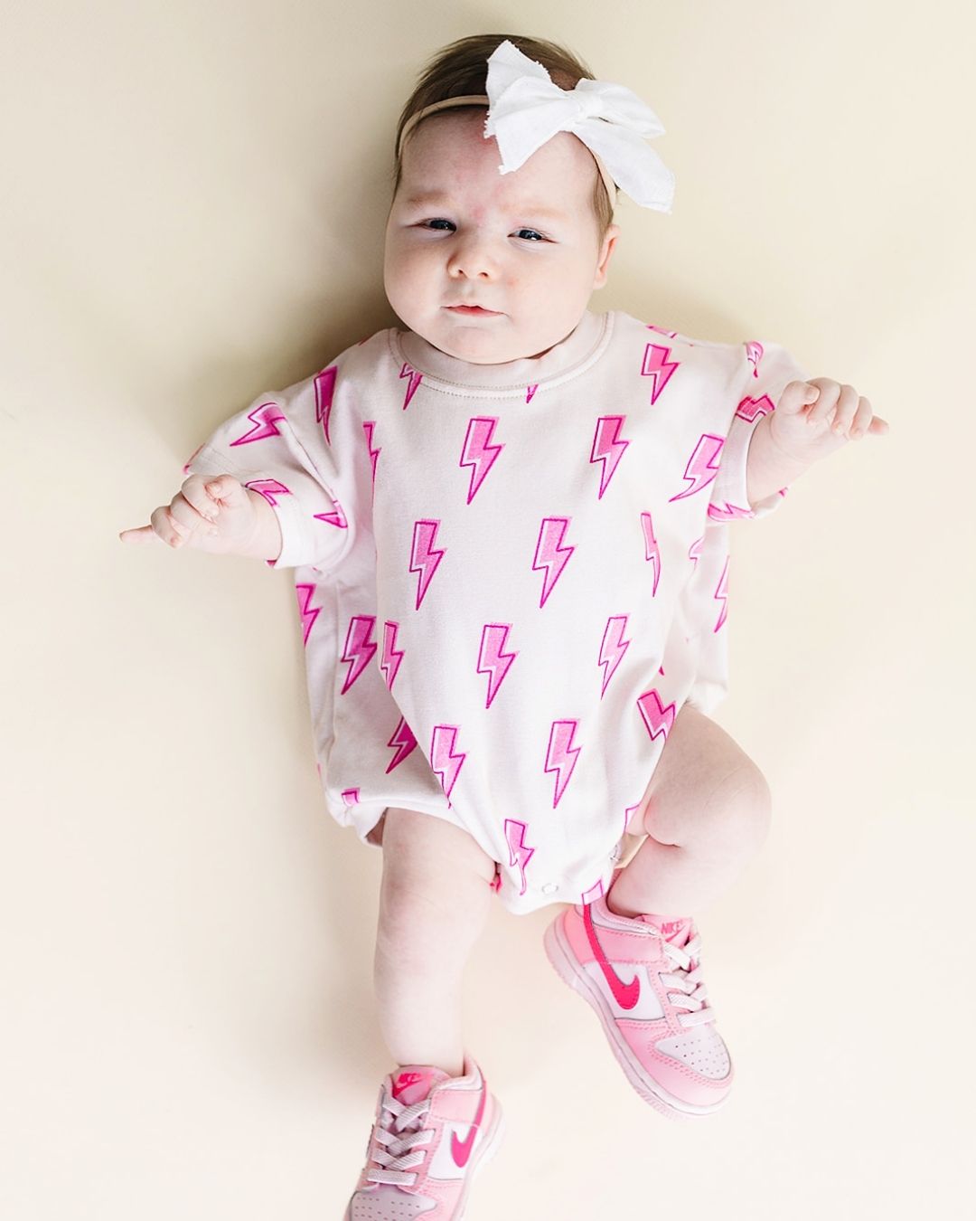 Short Sleeve Bubble Romper | Pink Bolts - LUCKY PANDA KIDS