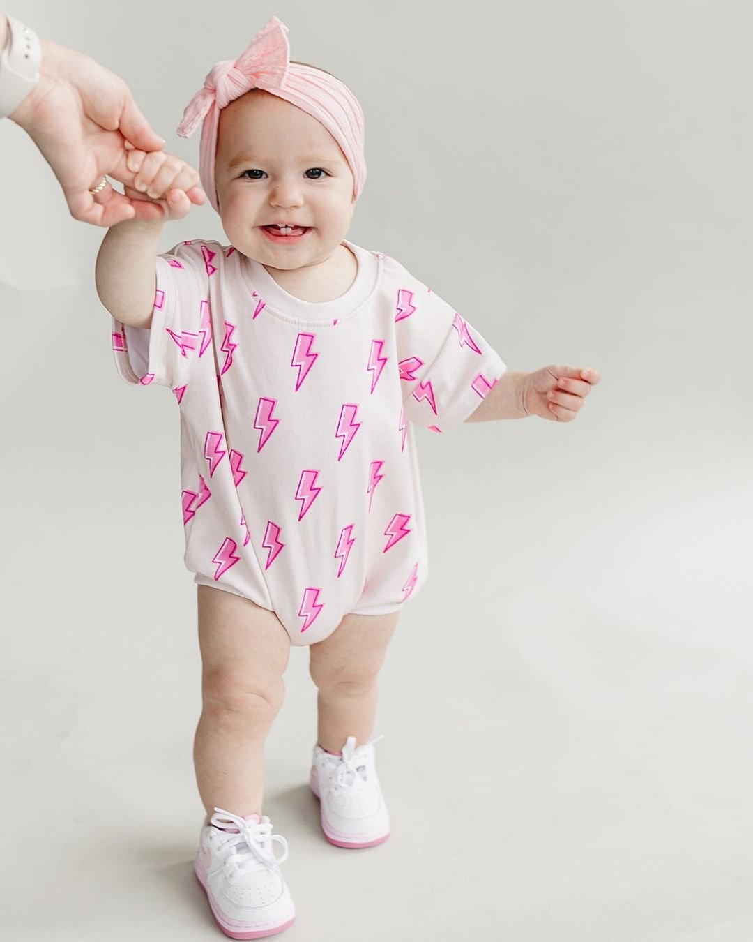 Short Sleeve Bubble Romper | Pink Bolts - LUCKY PANDA KIDS