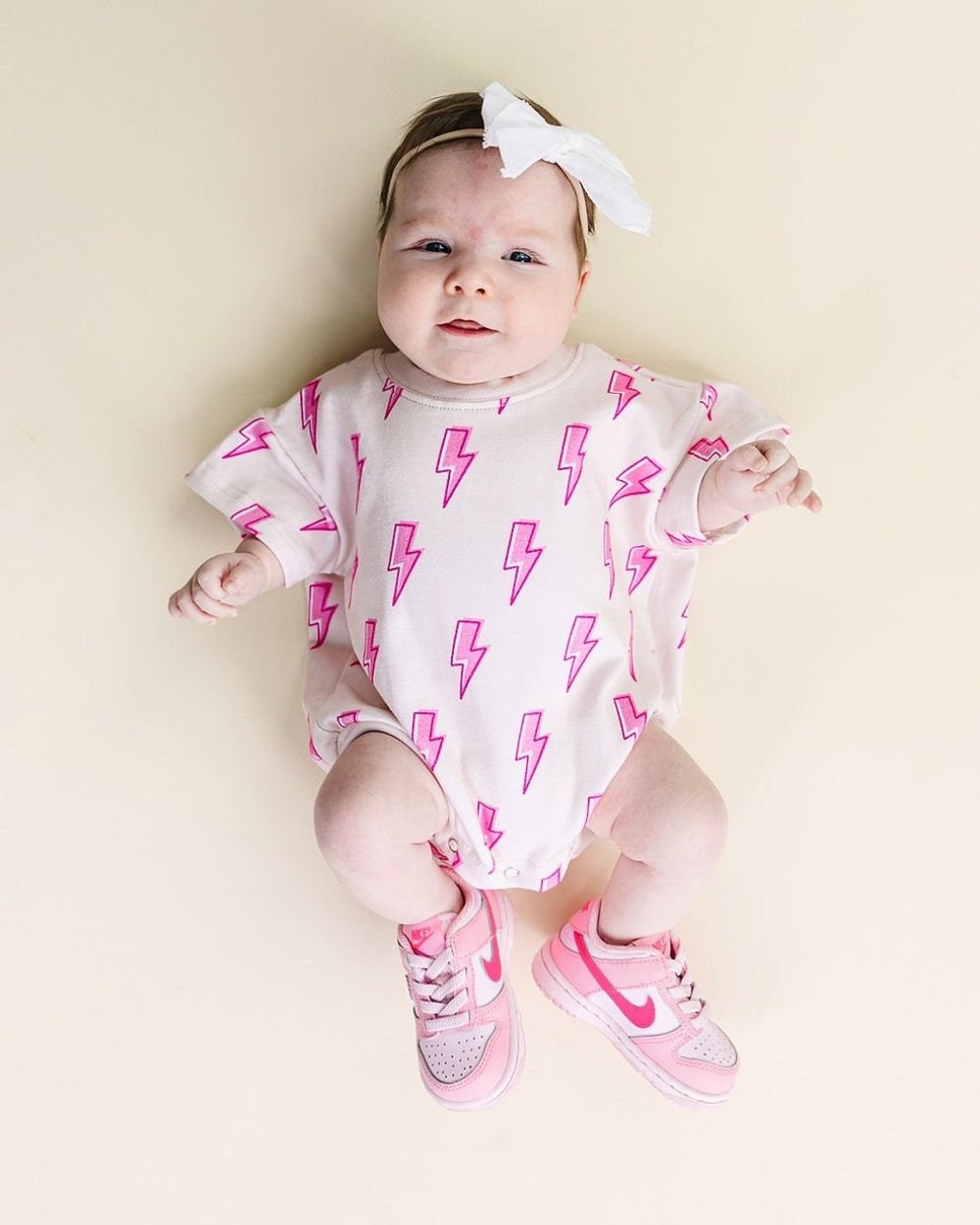 Short Sleeve Bubble Romper | Pink Bolts - LUCKY PANDA KIDS