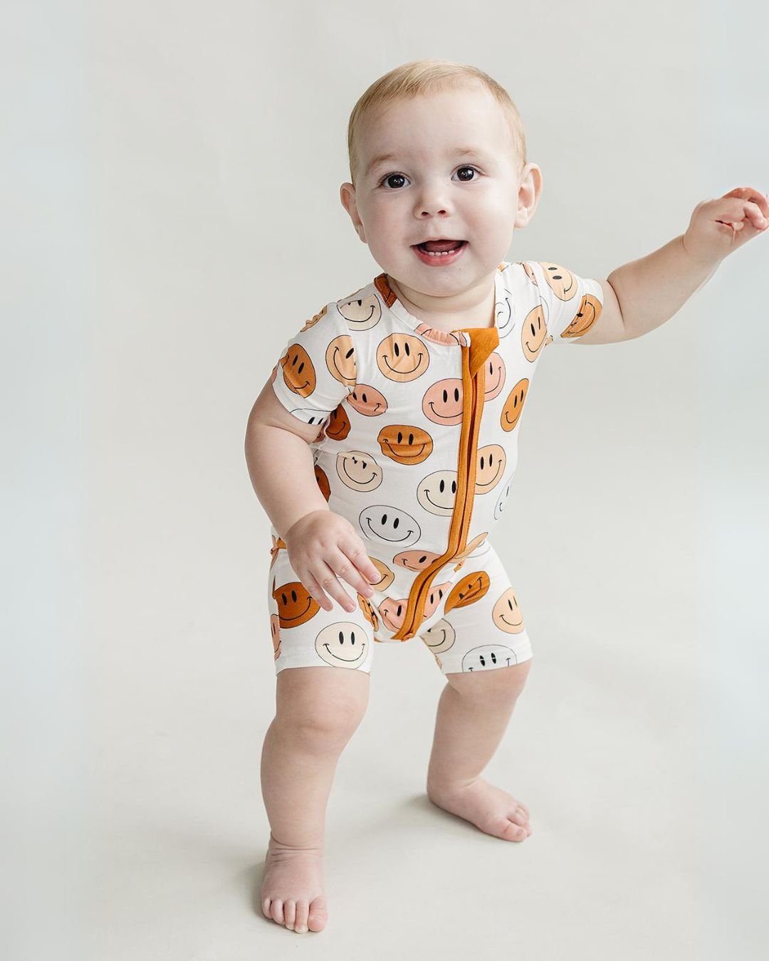 Smiley Bamboo Short Romper | Copper – LUCKY PANDA KIDS