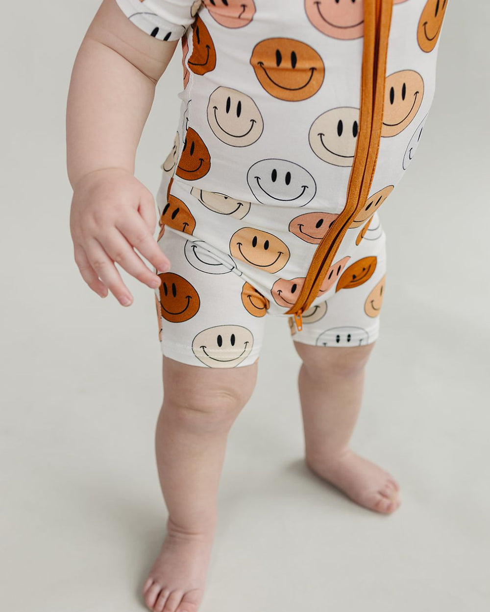 Smiley Bamboo Short Romper | Copper - Romper - LUCKY PANDA KIDS