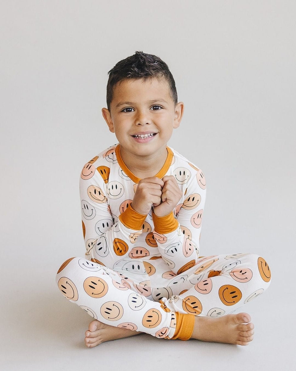 Smiley Bamboo Two Piece Set | Copper - Romper - LUCKY PANDA KIDS