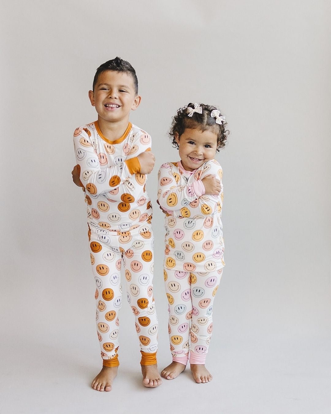 Smiley Bamboo Two Piece Set | Copper - Romper - LUCKY PANDA KIDS