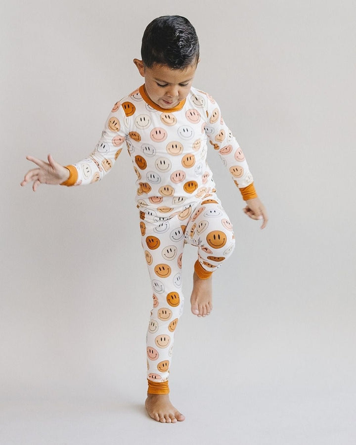 Smiley Bamboo Two Piece Set | Copper - Romper - LUCKY PANDA KIDS