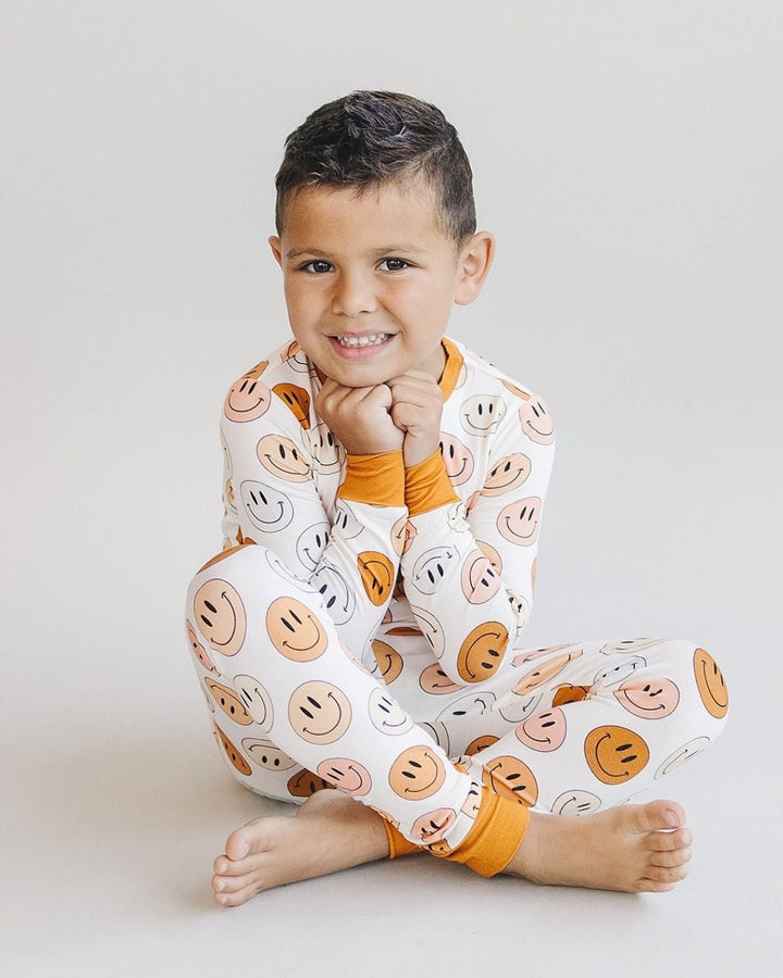 Smiley Bamboo Two Piece Set | Copper - Romper - LUCKY PANDA KIDS