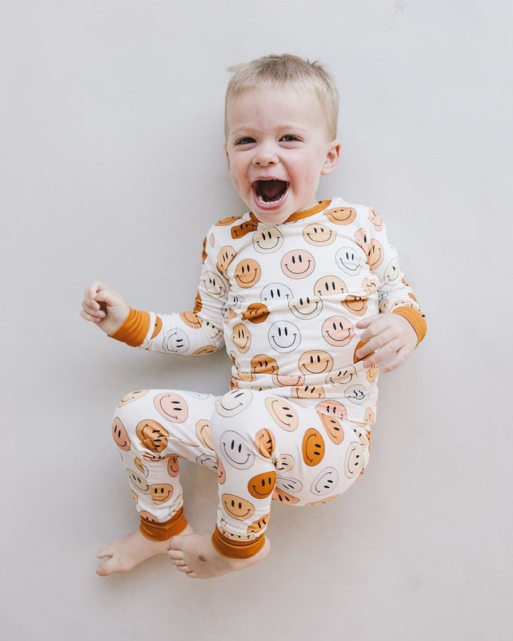 Smiley Bamboo Two Piece Set | Copper - Romper - LUCKY PANDA KIDS
