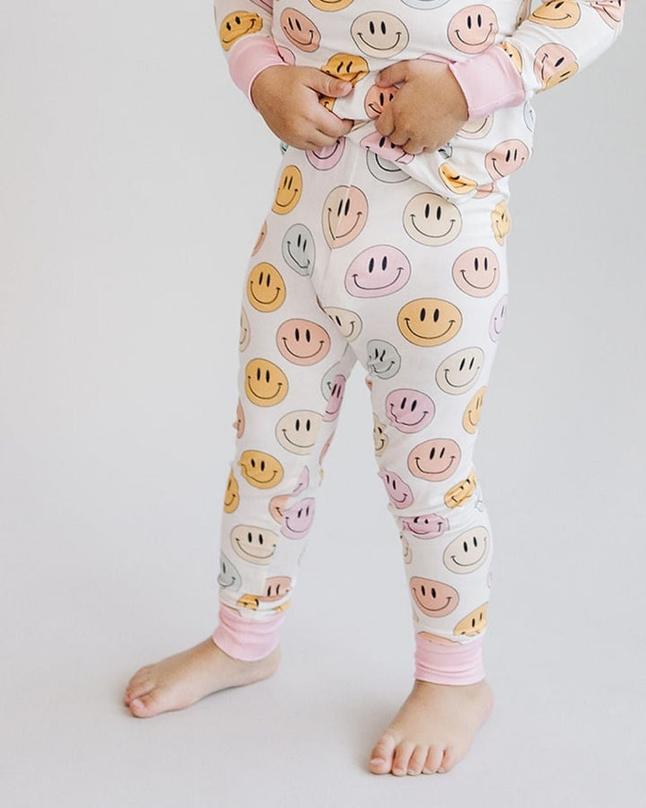 Smiley Bamboo Two Piece Set | Pink - Romper - LUCKY PANDA KIDS