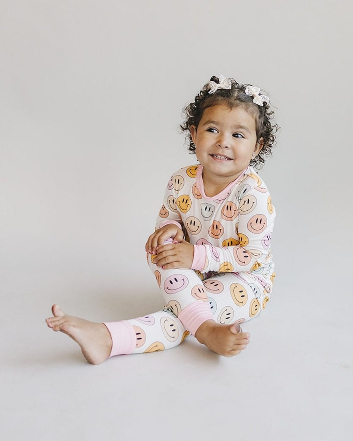 Smiley Bamboo Two Piece Set | Pink - Romper - LUCKY PANDA KIDS
