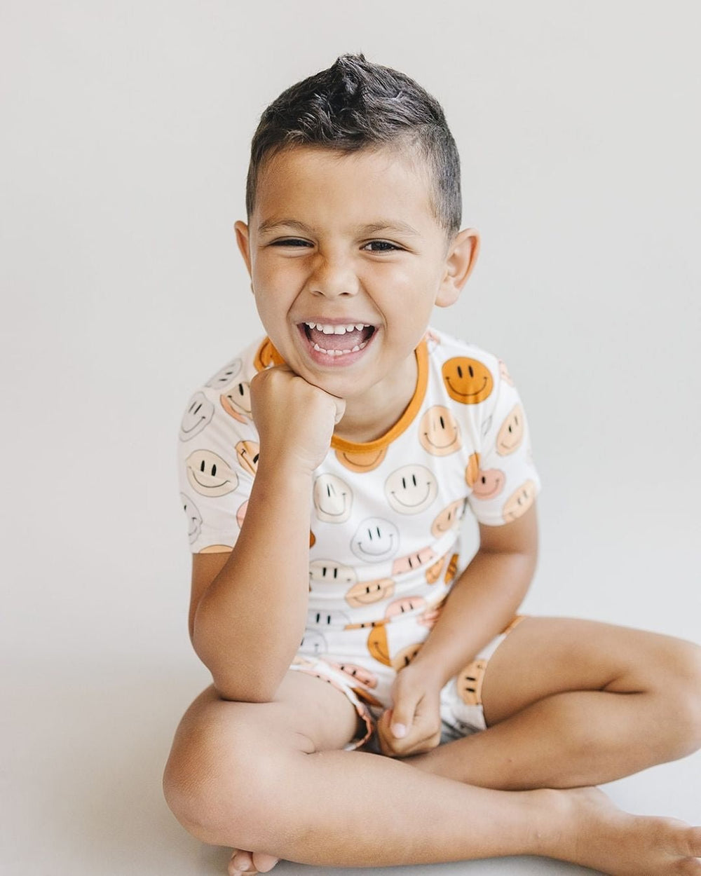 Smiley Bamboo Two Piece Shorts Set | Copper - Romper - LUCKY PANDA KIDS