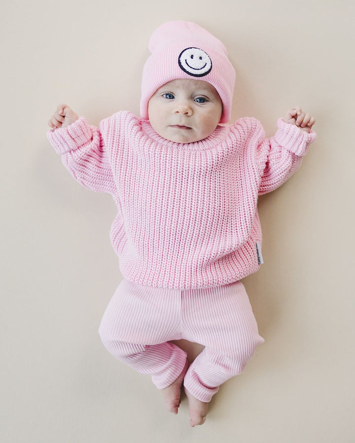 Smiley Beanie | Pink - Beanie - LUCKY PANDA KIDS