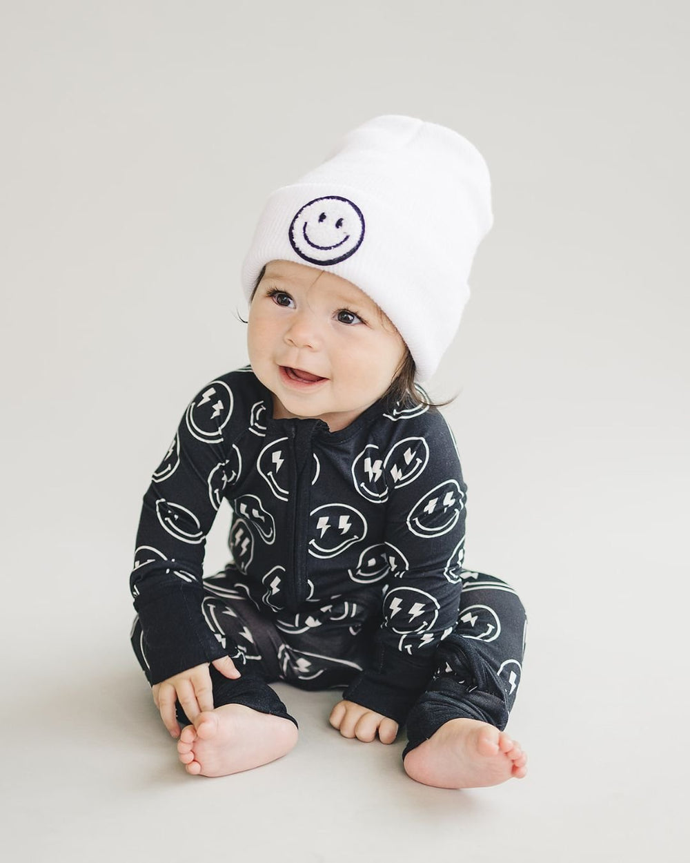 Smiley Beanie | White - Beanie - LUCKY PANDA KIDS