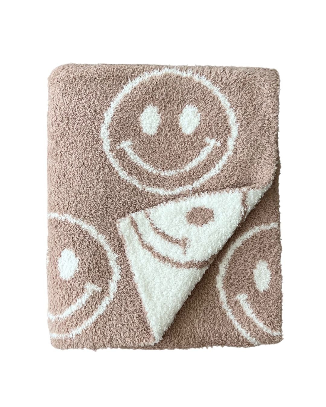 Smiley Fuzzy Blanket | Latte - Plush Blanket - LUCKY PANDA KIDS