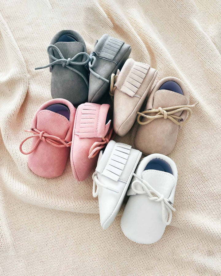 Suede Moccasin Baby Booties, Gray - Shoes - LUCKY PANDA KIDS